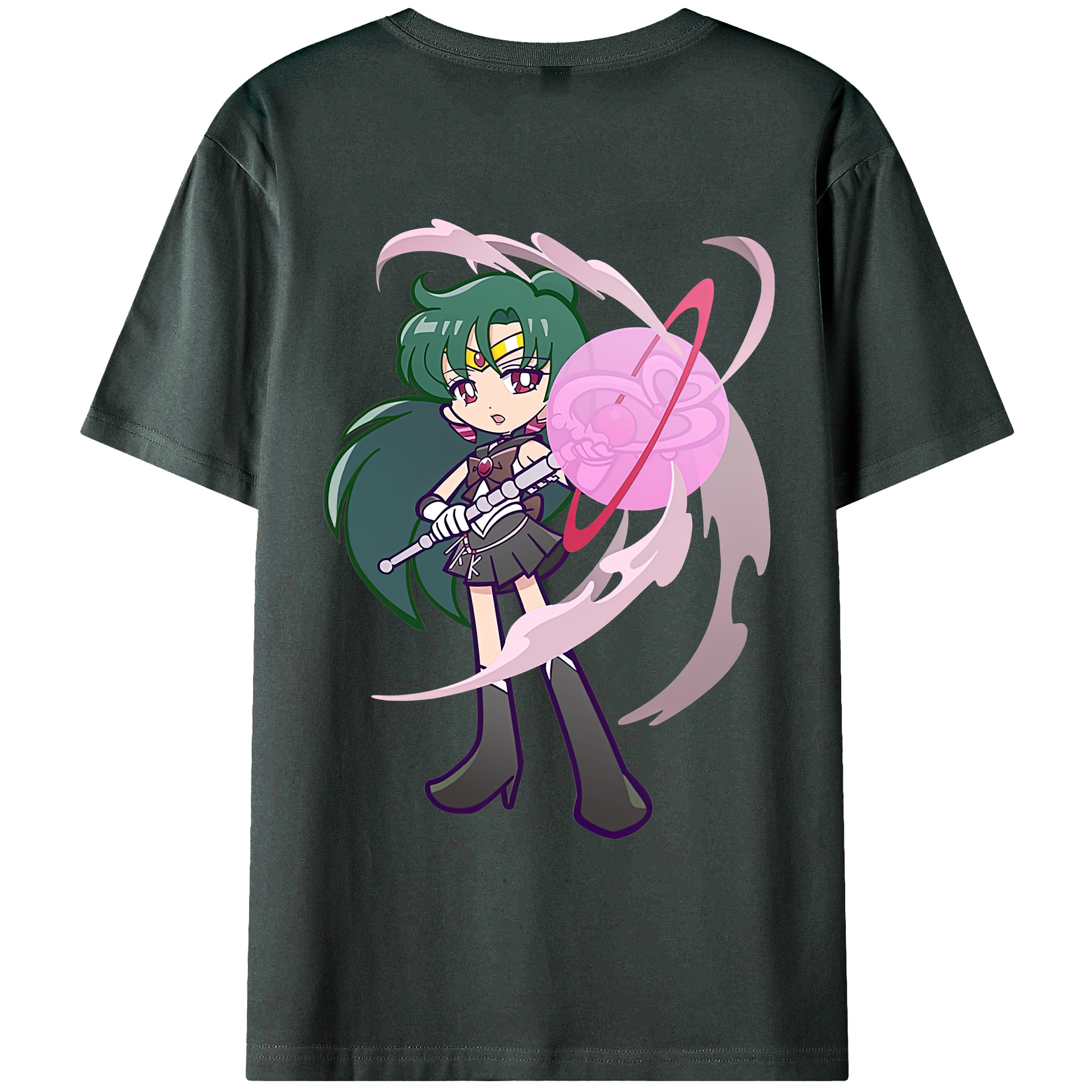 （画像用） 美少女戦士セーラームーン 冥王せつな Sailor Moon Meiou Setsuna 綿100％ メンズ半袖Tシャツ（バックプリント） 通気性